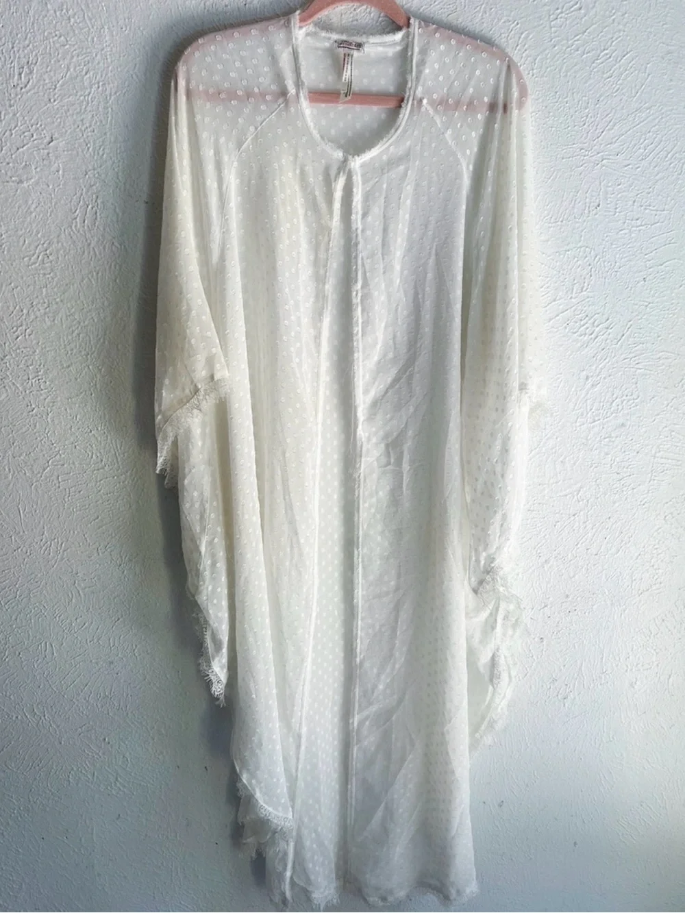 Free People Sweet Moments Robe Kaftan Kimono XS/S Ivory Sheer Bridal Cottagecore